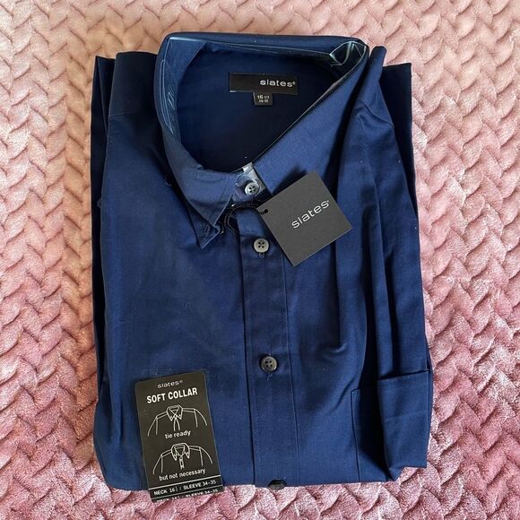 NWT Slates Formal Button Down Long Sleeve Shirt Mens Neck Size 16 1/2 - Picture 5 of 9